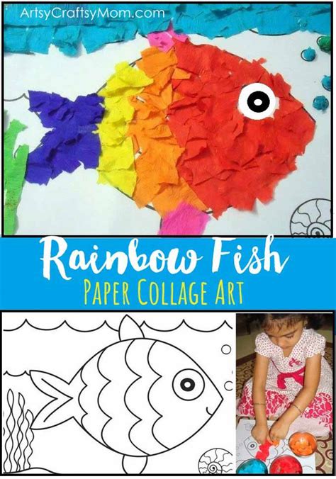 collage fish|Rainbow Fish Crepe Paper Collage Art .